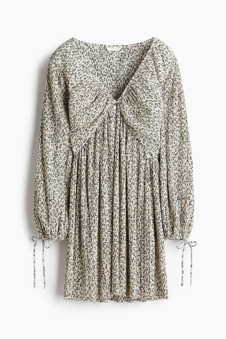 H&M Abito Plissettato - Beige Chiaro/fiori - DONNA