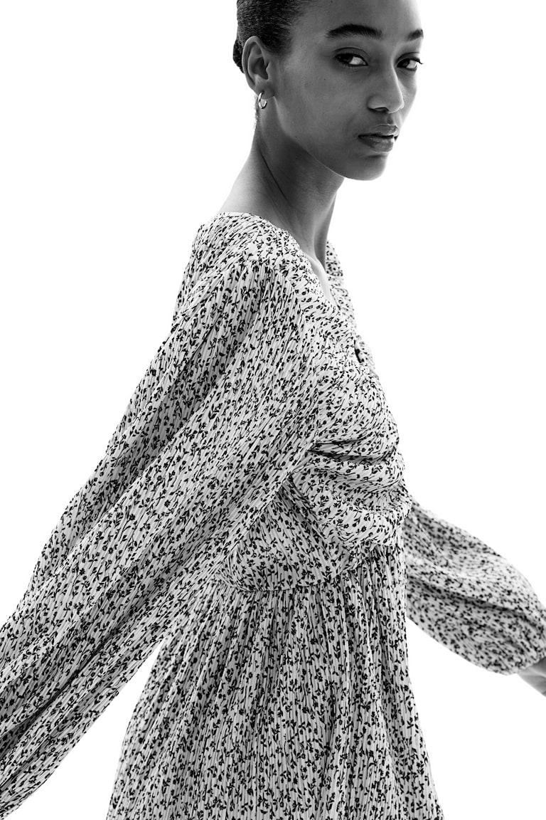 H&M Abito Plissettato - Bianco/fiori - DONNA