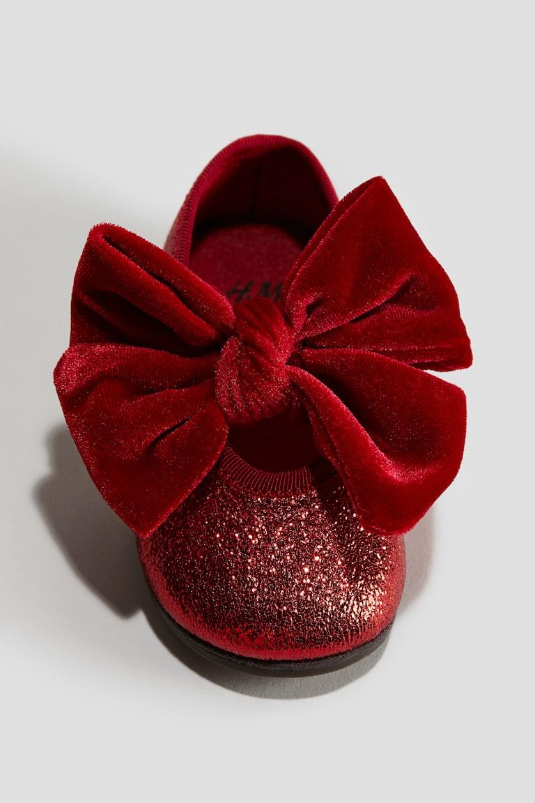 H&M Ballerine Con Fiocco In Velluto - Rosso - BAMBINO