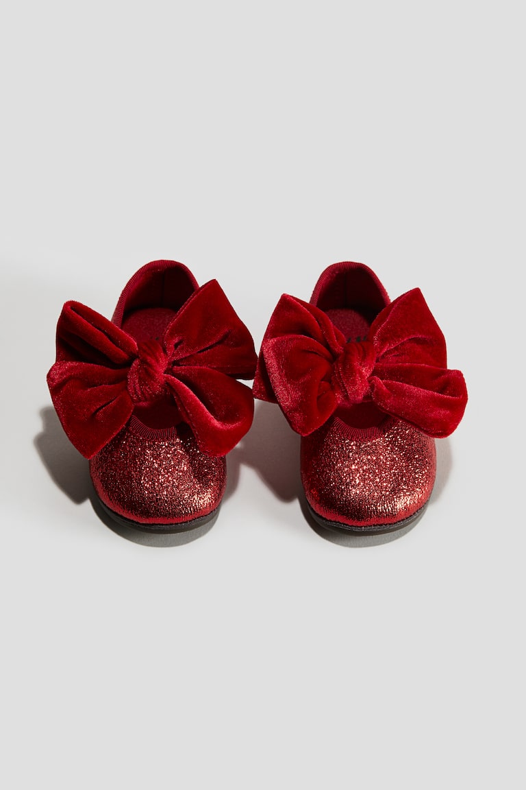 H&M Ballerine con fiocco in velluto - Rosso - BAMBINO
