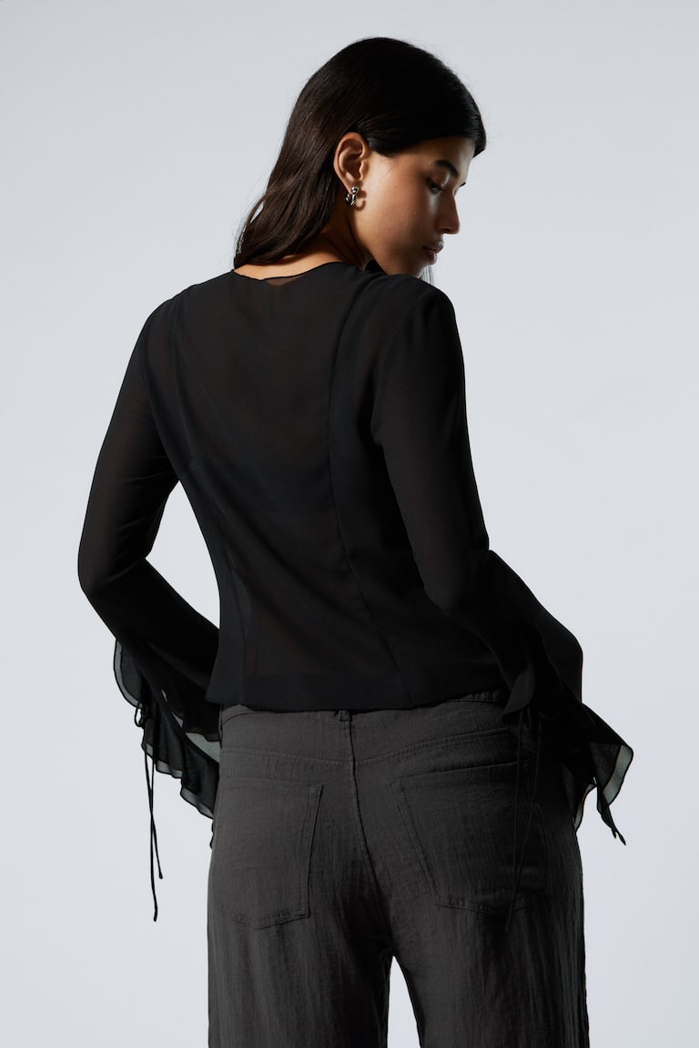 H&M Blusa A Maniche Lunghe Con Gale - Beige - DONNA