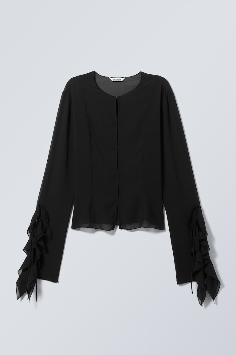 H&M Blusa A Maniche Lunghe Con Gale - Nero - DONNA