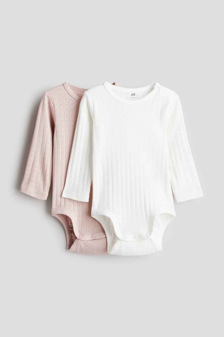H&M Body a maniche lunghe 2 pz - Beige/fiore - BAMBINO