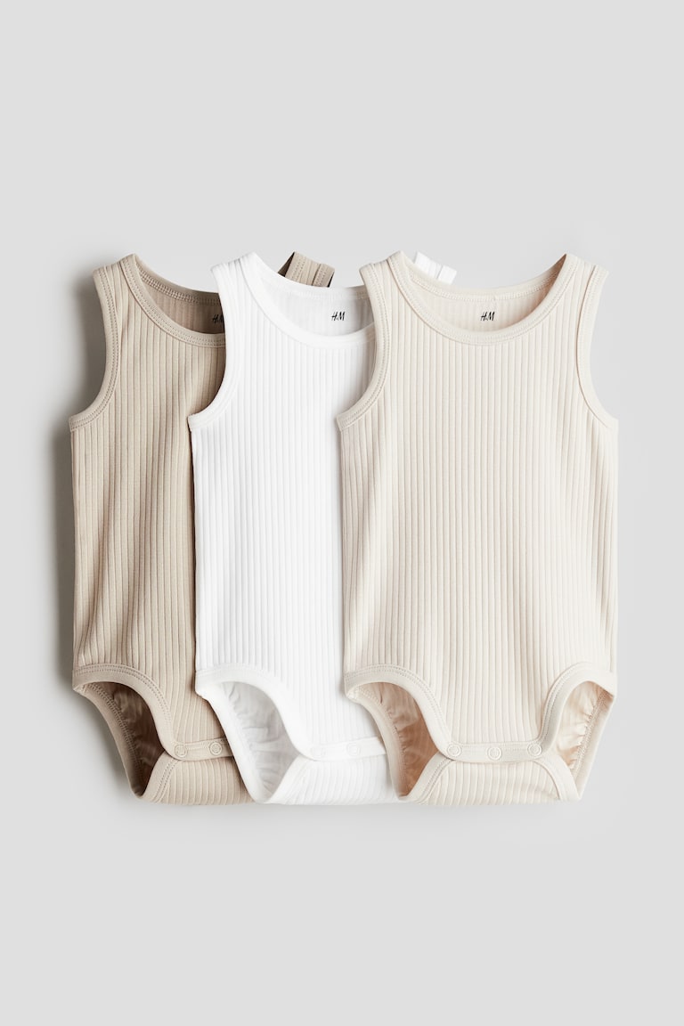 H&M Body senza maniche 3 pz - Beige/bianco - BAMBINO