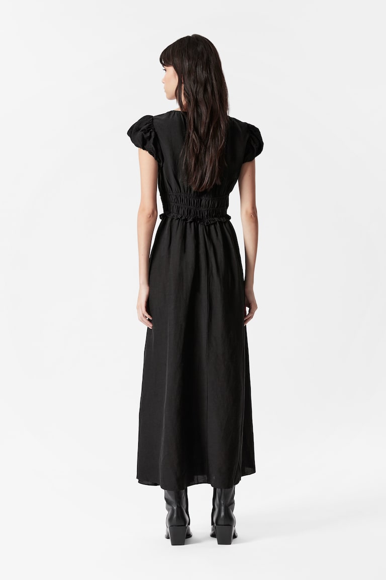 H&M Bubble-Sleeve Midi Dress - Nero - DONNA