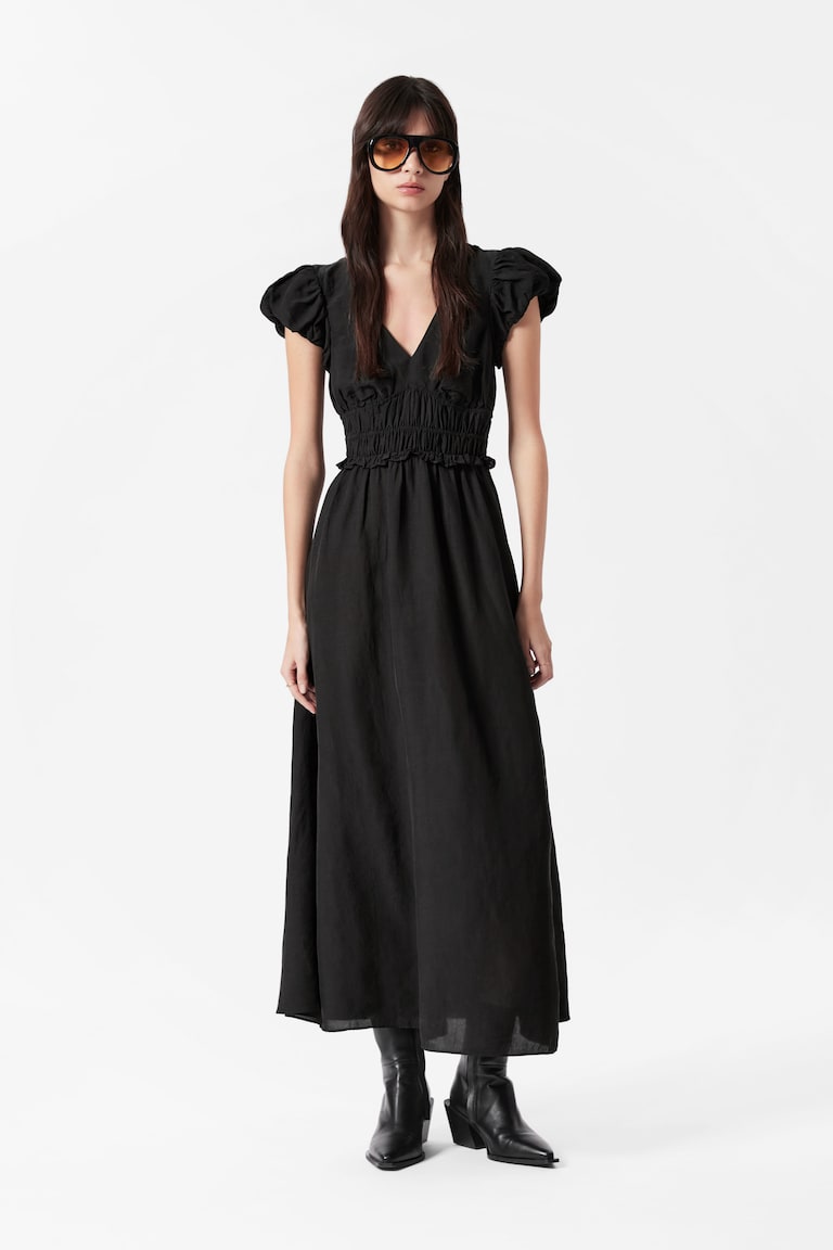 H&M Bubble-Sleeve Midi Dress - Nero - DONNA