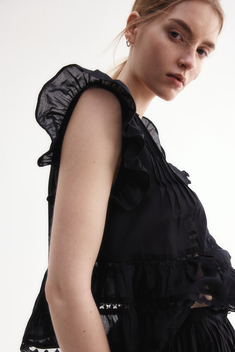 H&M Camicetta Plissettata - Nero - DONNA