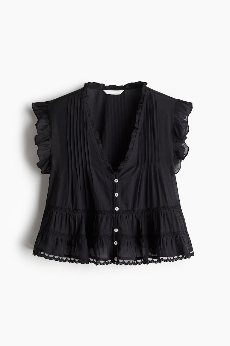 H&M Camicetta Plissettata - Nero - DONNA