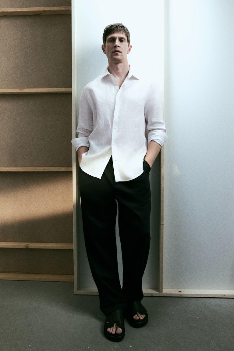 H&M Camicia in lino Slim Fit - Azzurro - UOMO