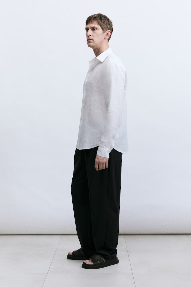 H&M Camicia In Lino Slim Fit - Bianco - UOMO