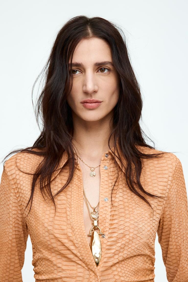 H&M Camicia in mesh goffrato - Beige/pitonato - DONNA