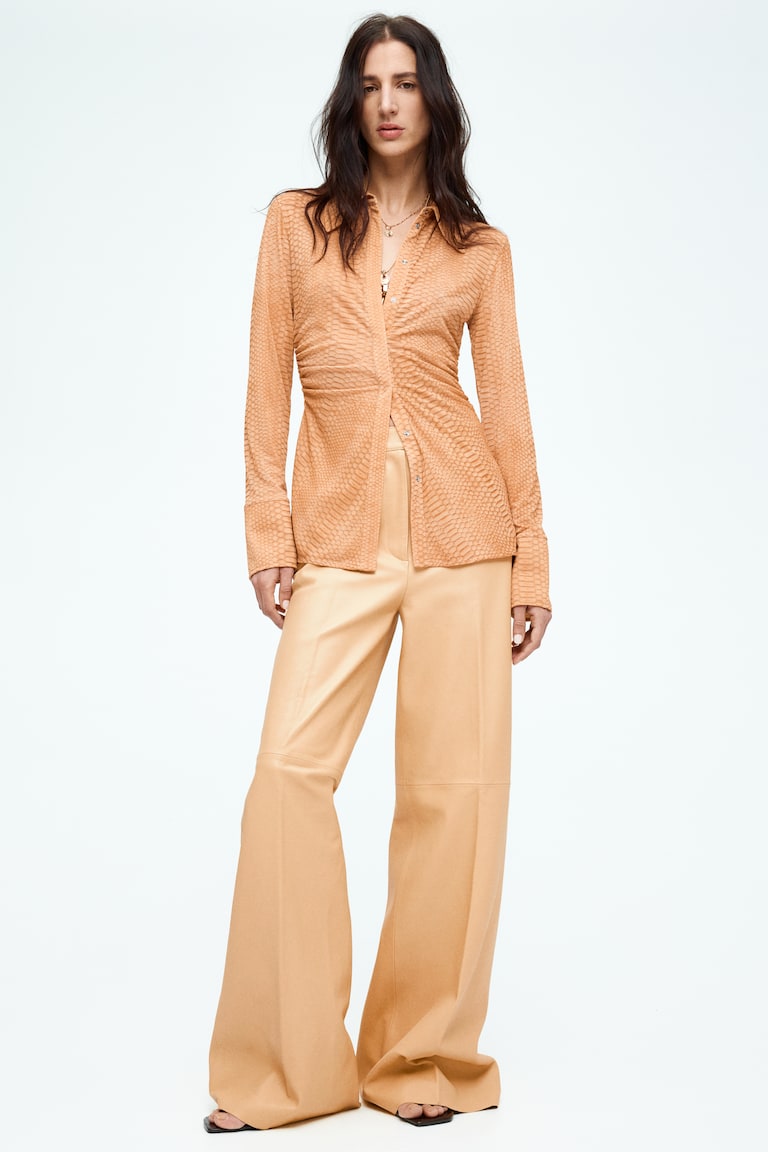 H&M Camicia In Mesh Goffrato - Giallo Chiaro - DONNA