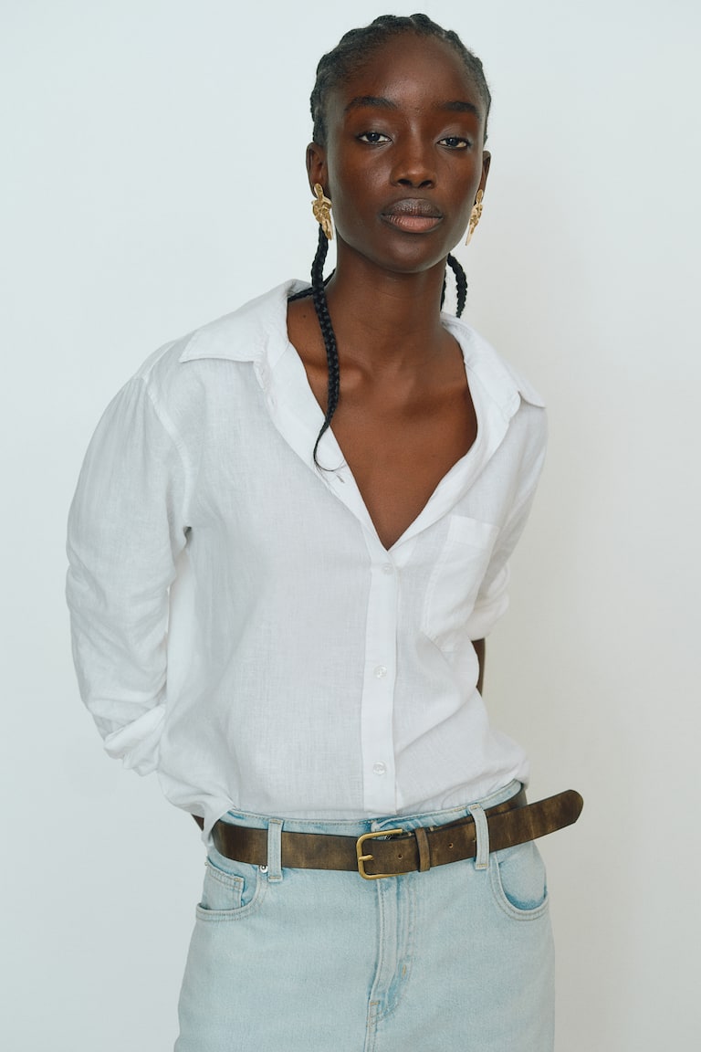 H&M Camicia in misto lino - Bianco - DONNA