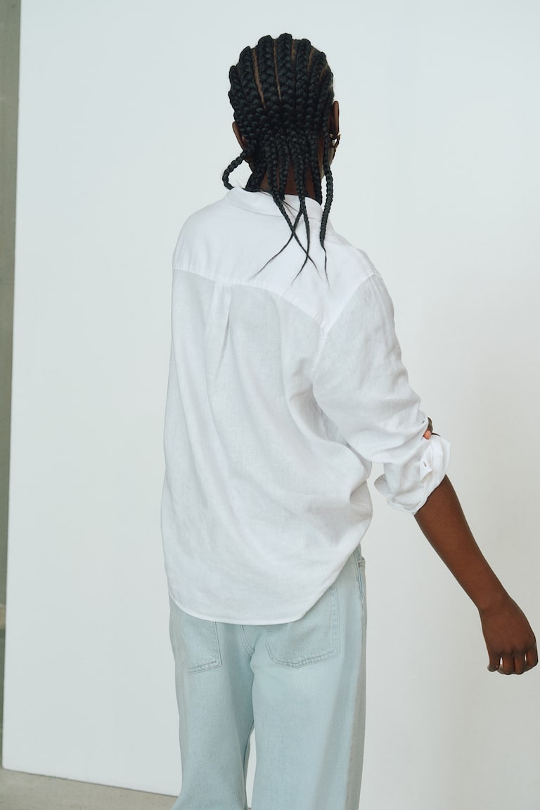 H&M Camicia In Misto Lino - Blu/bianco Righe - DONNA