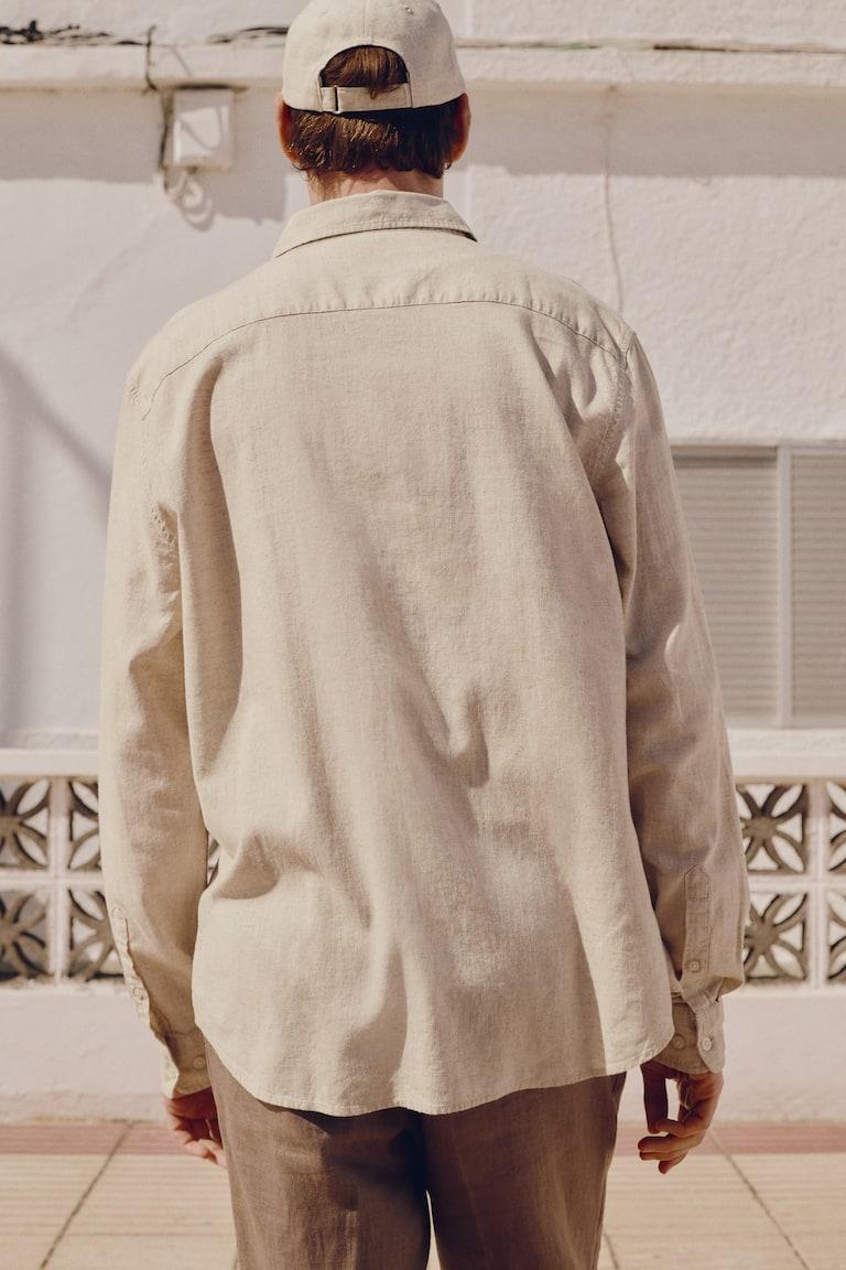 H&M Camicia Misto Lino Regular Fit - Verde Kaki - UOMO