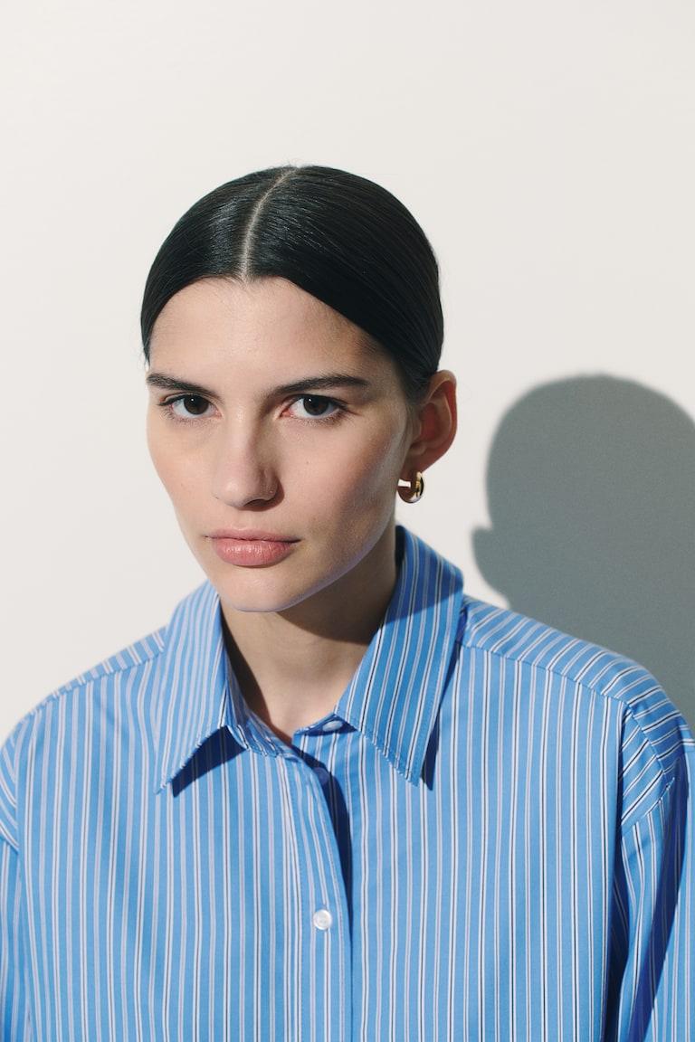 H&M Camicia Oversize In Popeline - Blu/righe - DONNA