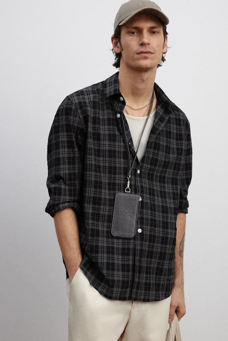 H&M Camicia strutturata Loose Fit - Nero/quadri - UOMO