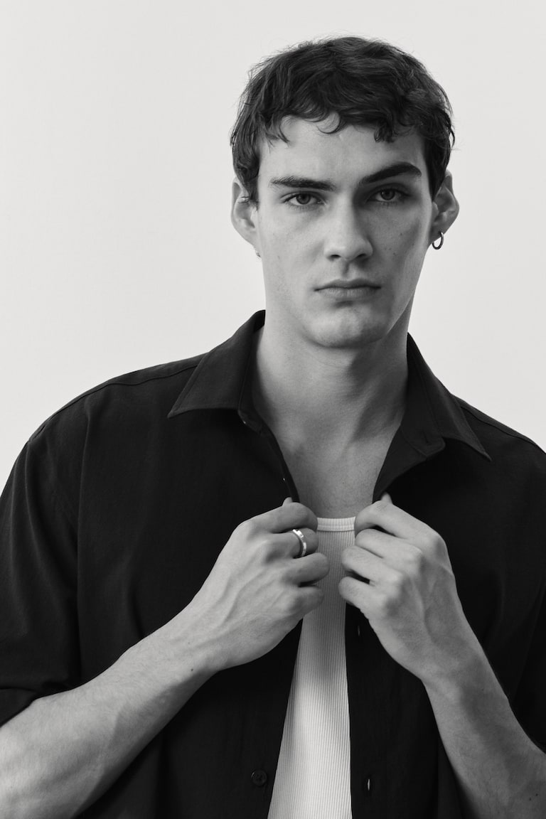 H&M Camicia Strutturata Regular Fit - Nero - UOMO