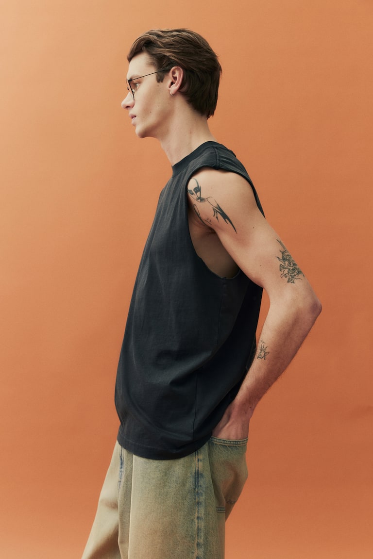 H&M Canotta Effetto Lavato Regular Fit - Nero - UOMO