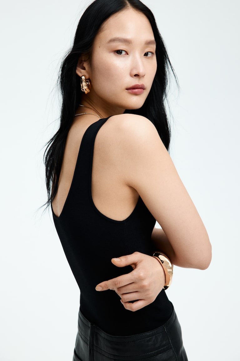 H&M Canotta In Maglia - Nero - DONNA