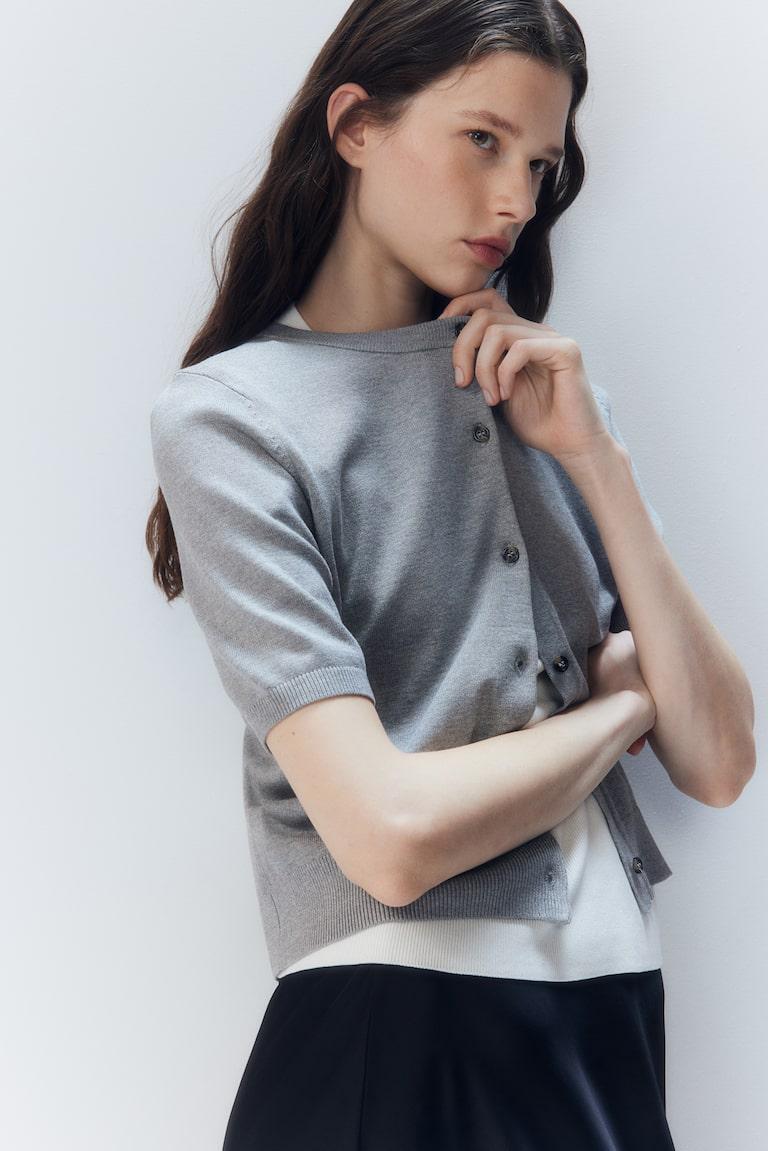 H&M Cardigan A Maniche Corte - Grigio Mélange - DONNA