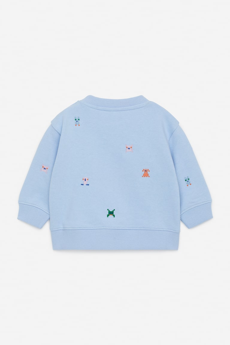 H&M Embroidered Cotton Sweatshirt - Azzurro - BAMBINO