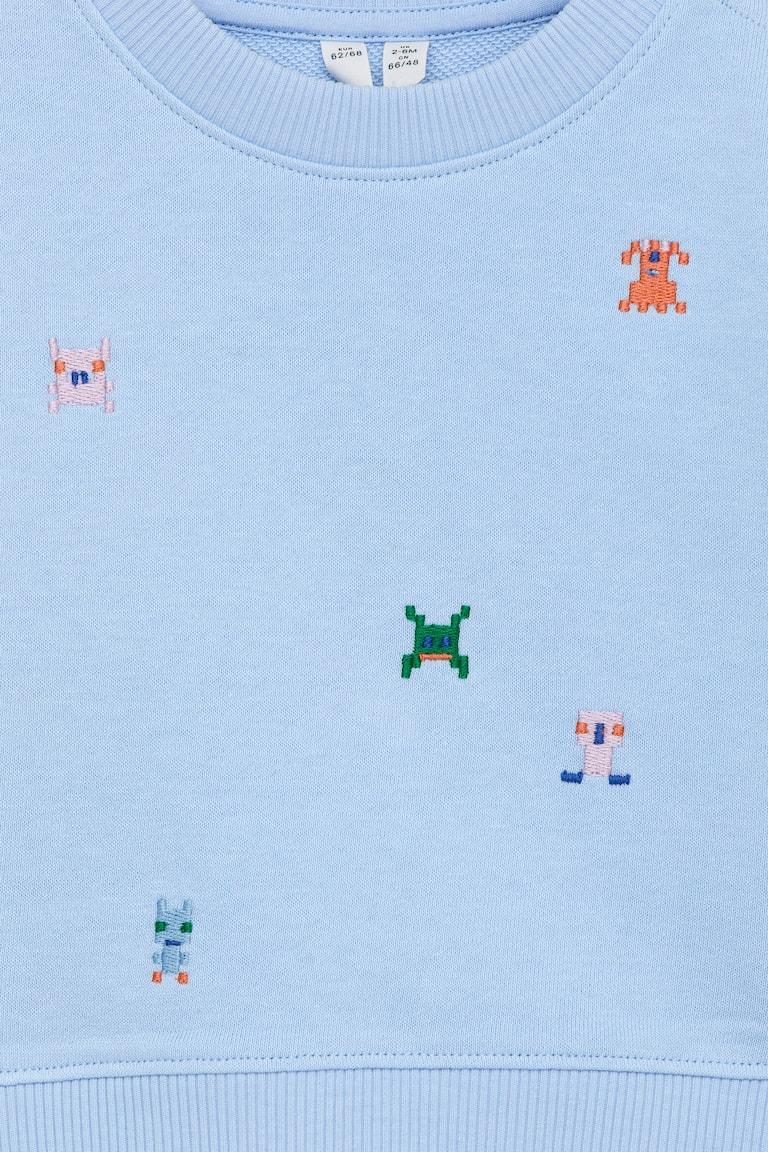 H&M Embroidered Cotton Sweatshirt - Azzurro - BAMBINO