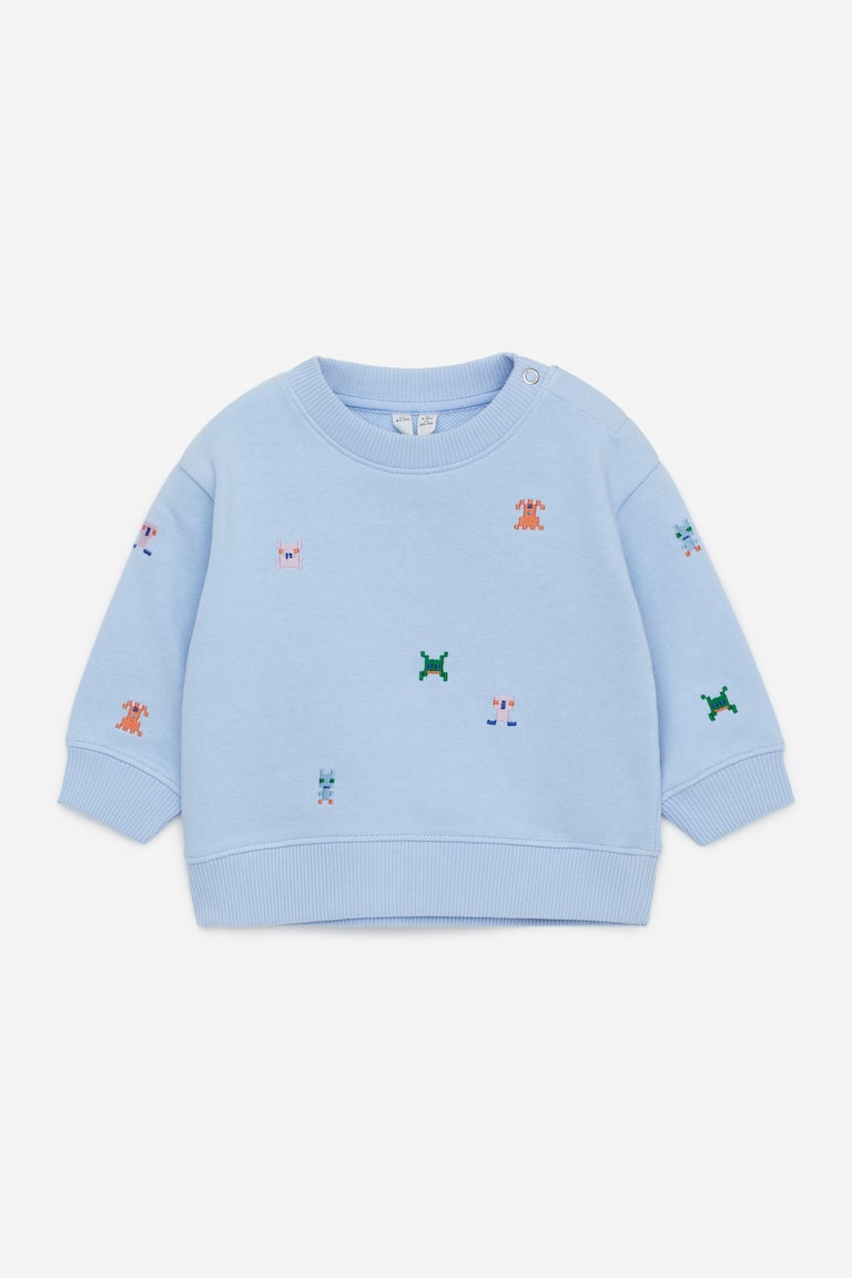 H&M Embroidered Cotton Sweatshirt - Azzurro - BAMBINO