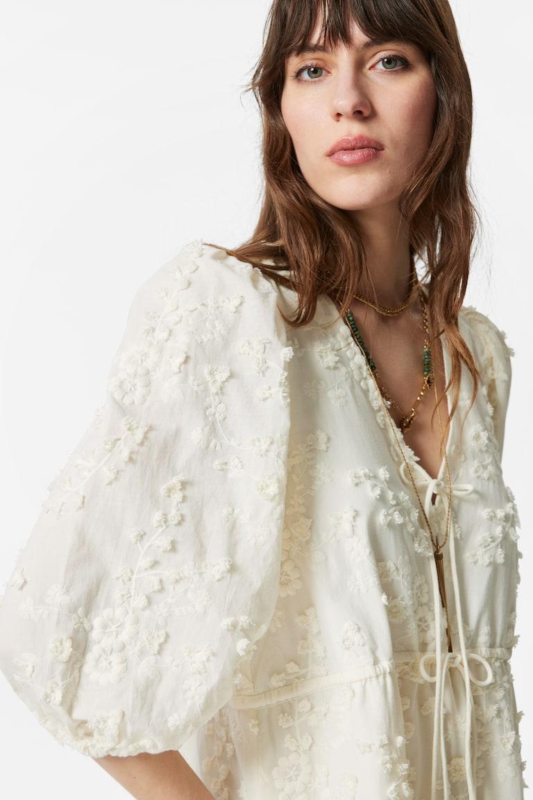 H&M Embroidered Mini Dress - Crema - DONNA