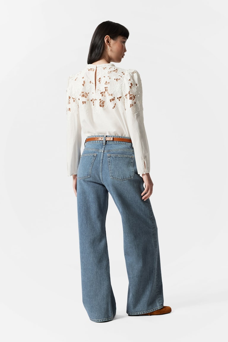 H&M Embroidered Puff-Sleeve Blouse - Viola - DONNA