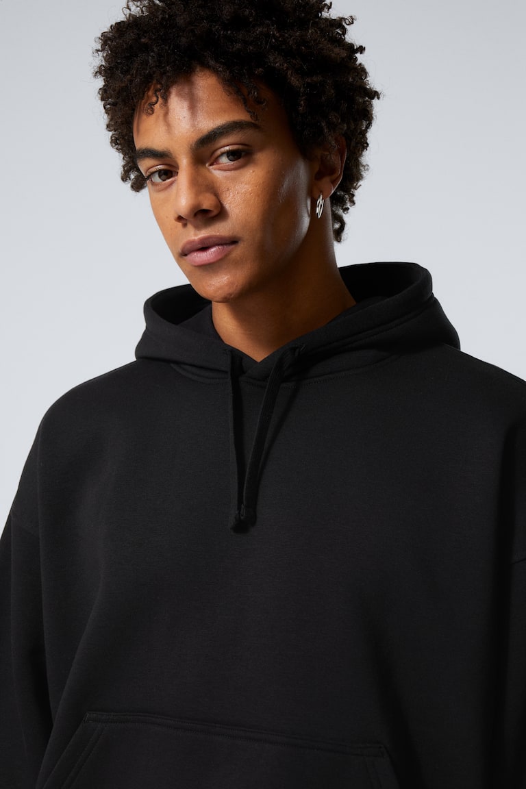 H&M Felpa Boxy Pesante Con Cappuccio - Nero - UOMO