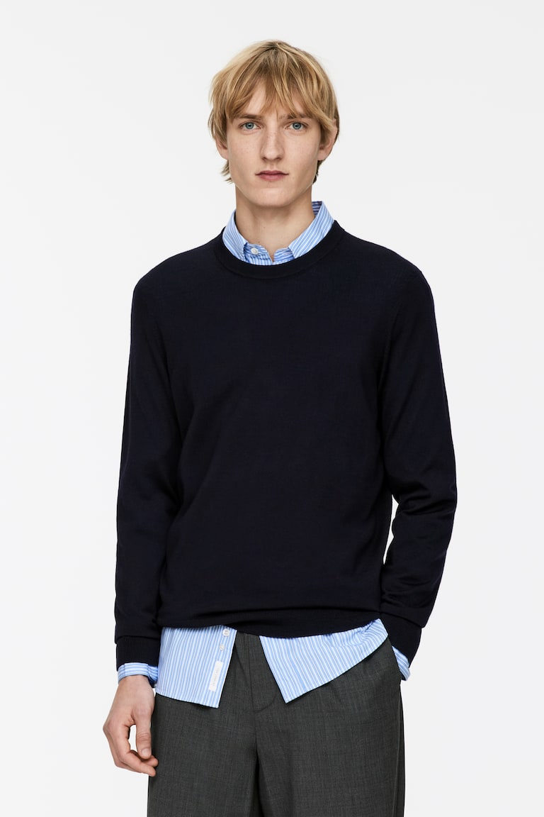H&M Fine Knit Merino Jumper - Grigio mélange - UOMO