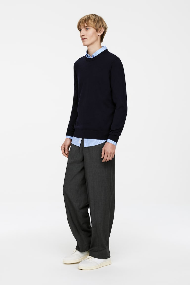 H&M Fine Knit Merino Jumper - Marrone Scuro - UOMO