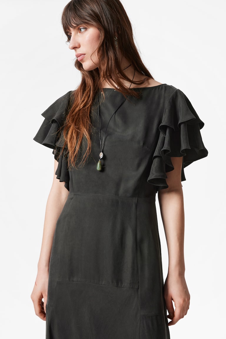 H&M Frilled Satin Maxi Dress - Giallo Chiaro - DONNA