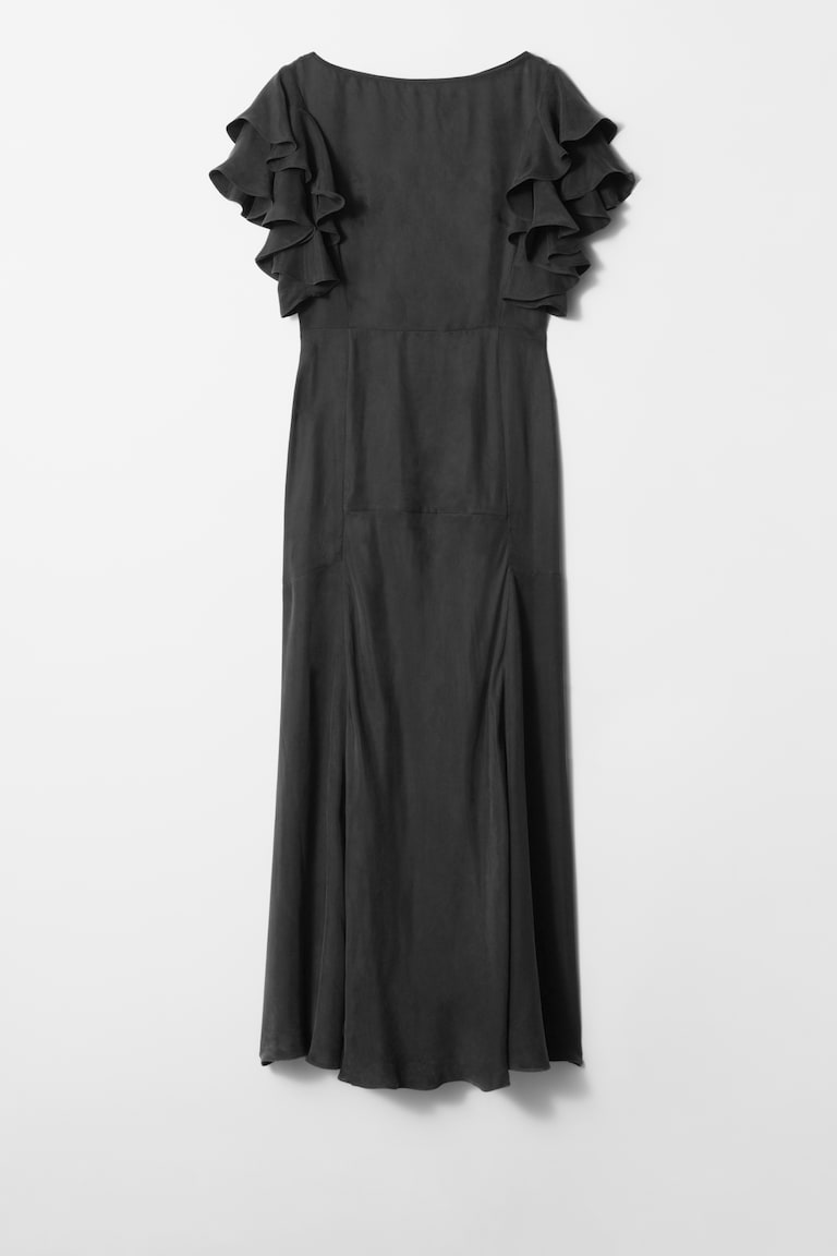 H&M Frilled Satin Maxi Dress - Giallo Chiaro - DONNA