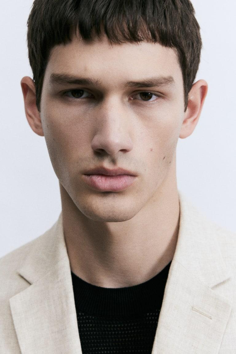 H&M Giacca In Lino Slim Fit - Blu Navy - UOMO