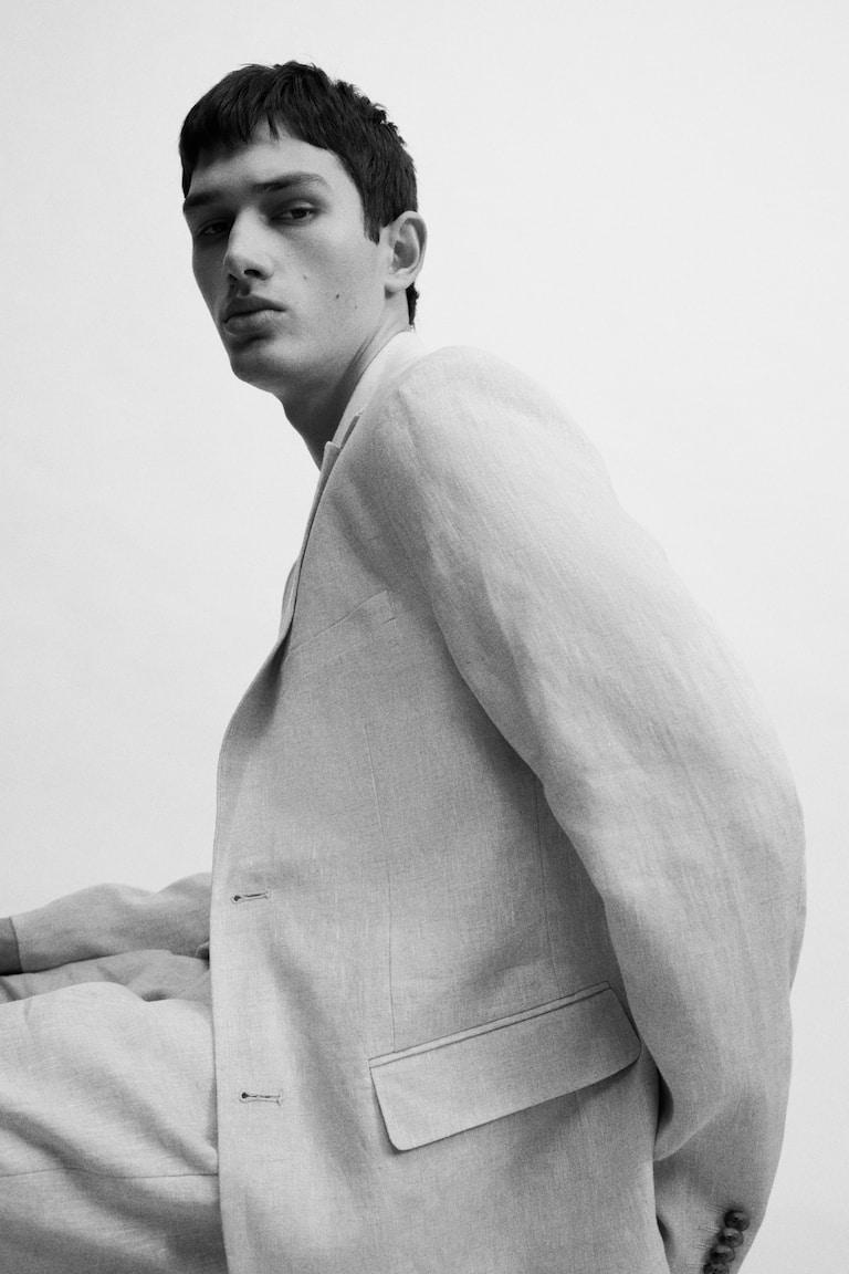 H&M Giacca In Lino Slim Fit - Blu Navy - UOMO