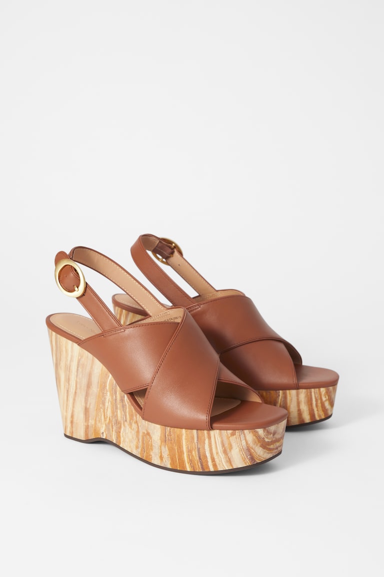 H&M Leather Platform Wedge Sandals - Marrone - DONNA