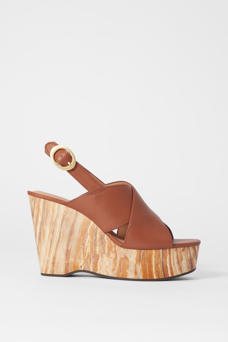 H&M Leather Platform Wedge Sandals - Nero - DONNA