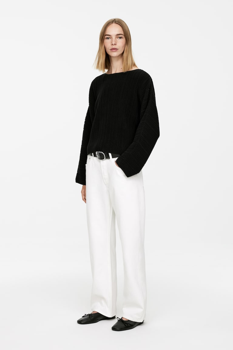 H&M Maglia A Coste - Bianco Sporco - DONNA