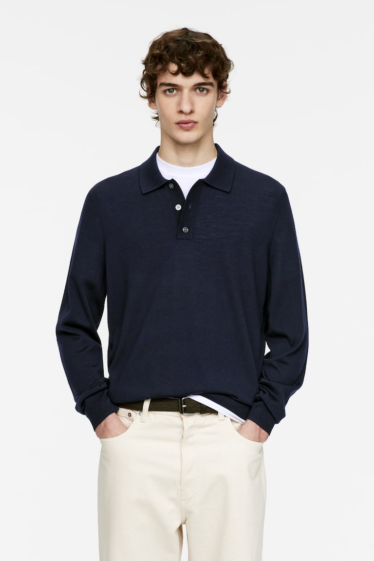 H&M Merino Polo Jumper - Marrone scuro - UOMO