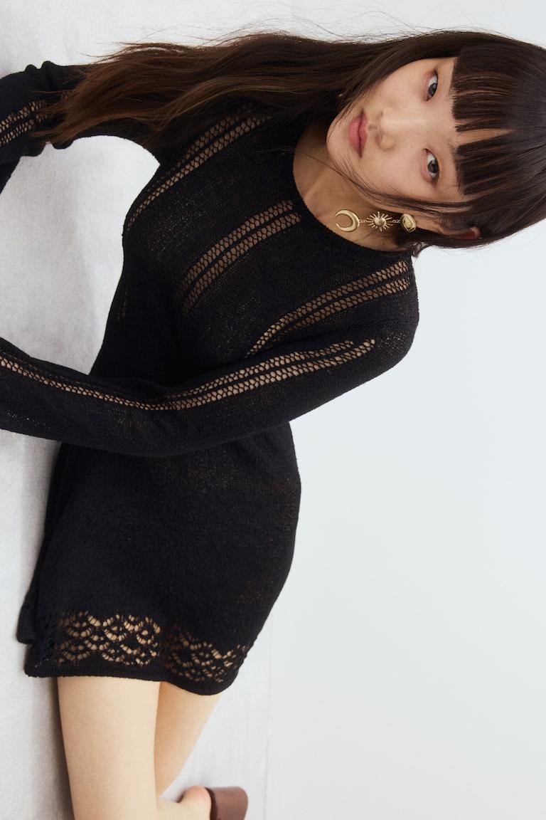 H&M Miniabito in maglia traforata - Crema - DONNA