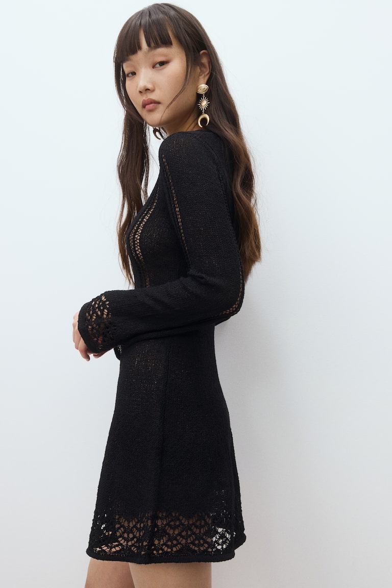 H&M Miniabito In Maglia Traforata - Nero - DONNA