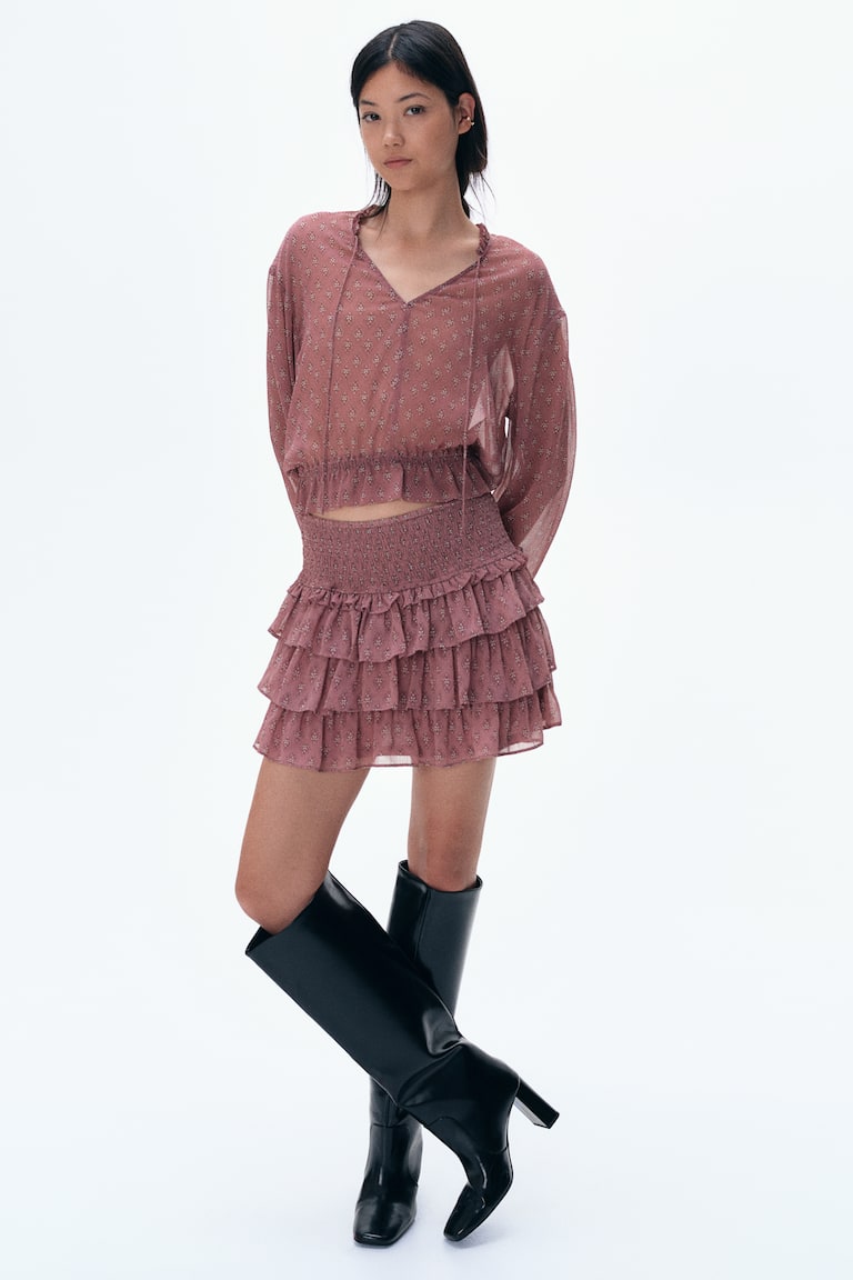 H&M Minigonna A Balze - Rosa Polvere/fantasia - DONNA