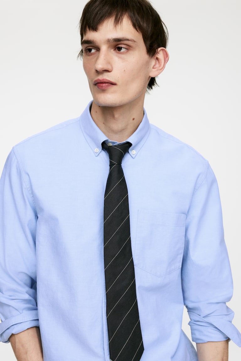 H&M Oxford Shirt - Grigio Chiaro - UOMO