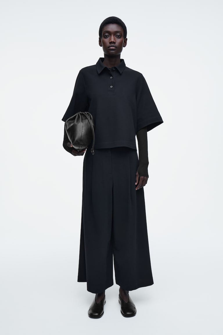 H&M PANTALONI CROPPED A GAMBA LARGA - BLU NAVY - DONNA