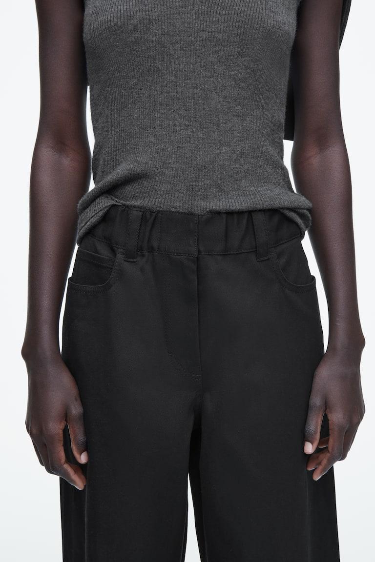 H&M PANTALONI IN COTONE A GAMBA LARGA - NERO - DONNA