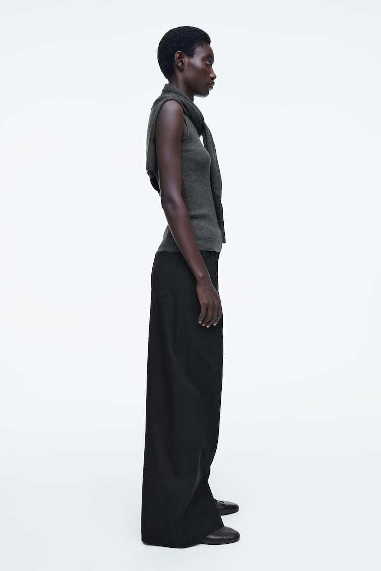 H&M PANTALONI IN COTONE A GAMBA LARGA - NERO - DONNA