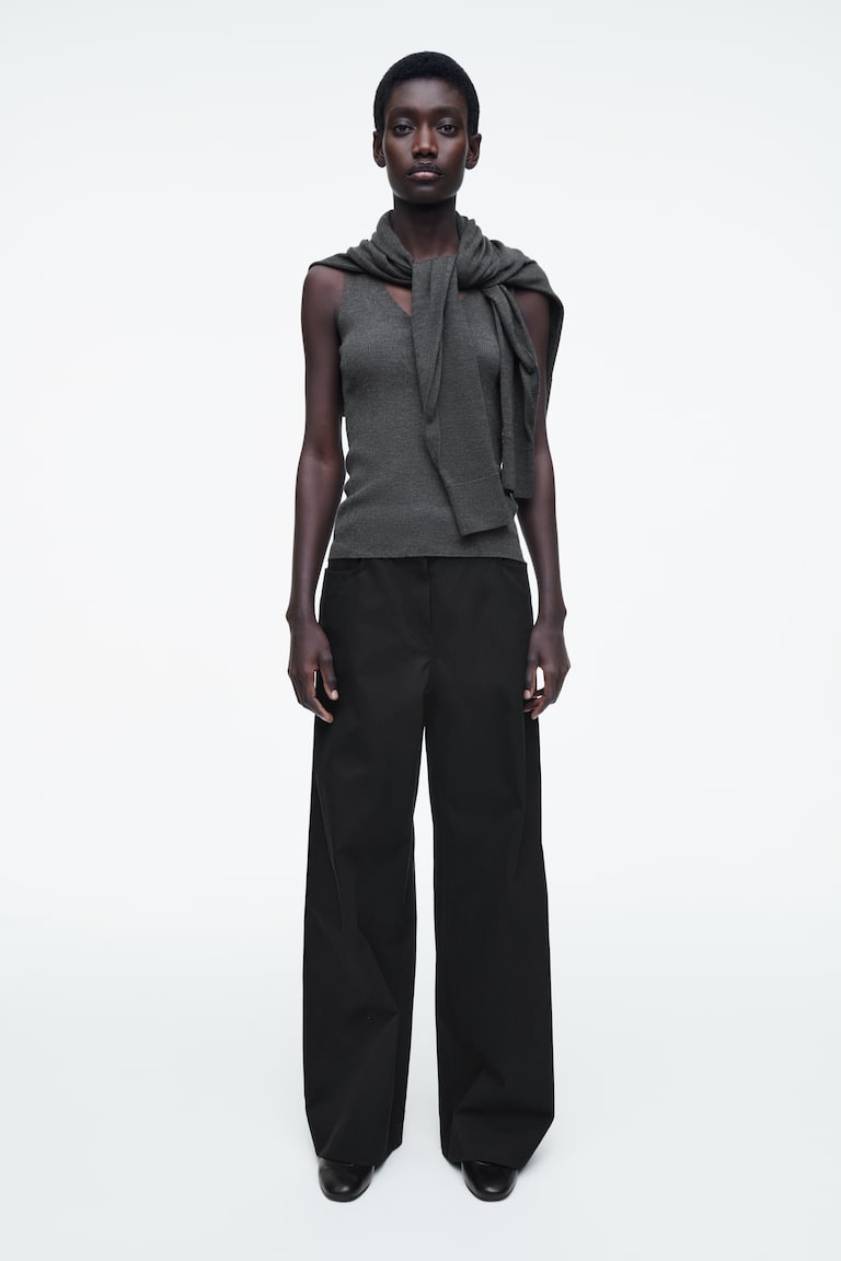 H&M PANTALONI IN COTONE A GAMBA LARGA - NERO - DONNA