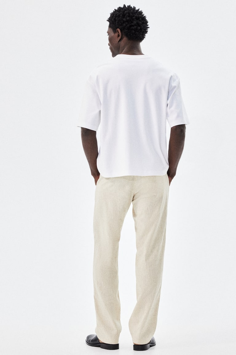 H&M Pantaloni Misto Lino Regular Fit - Crema - UOMO
